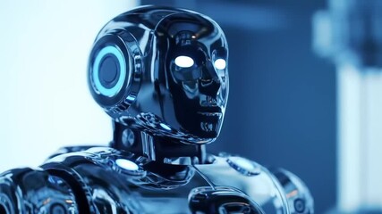 Metallic robot head closeup