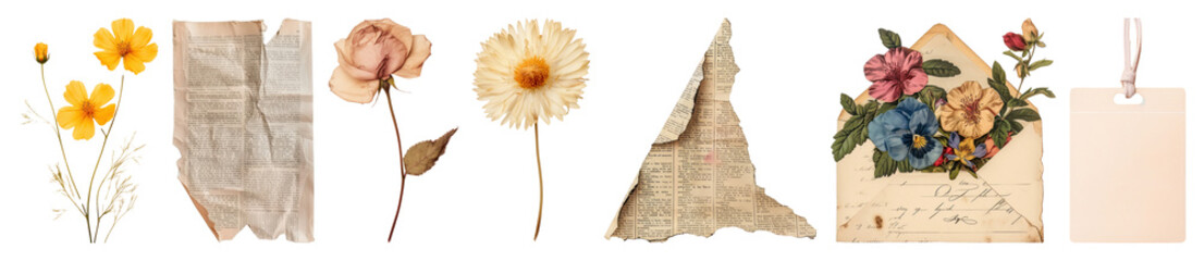 Wall Mural - Vintage floral paper collage elements