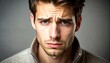 © yaya - A close-up shot of a young man with short brown hair, a furrowed brow, and a slightly downturned mouth expressing concern.