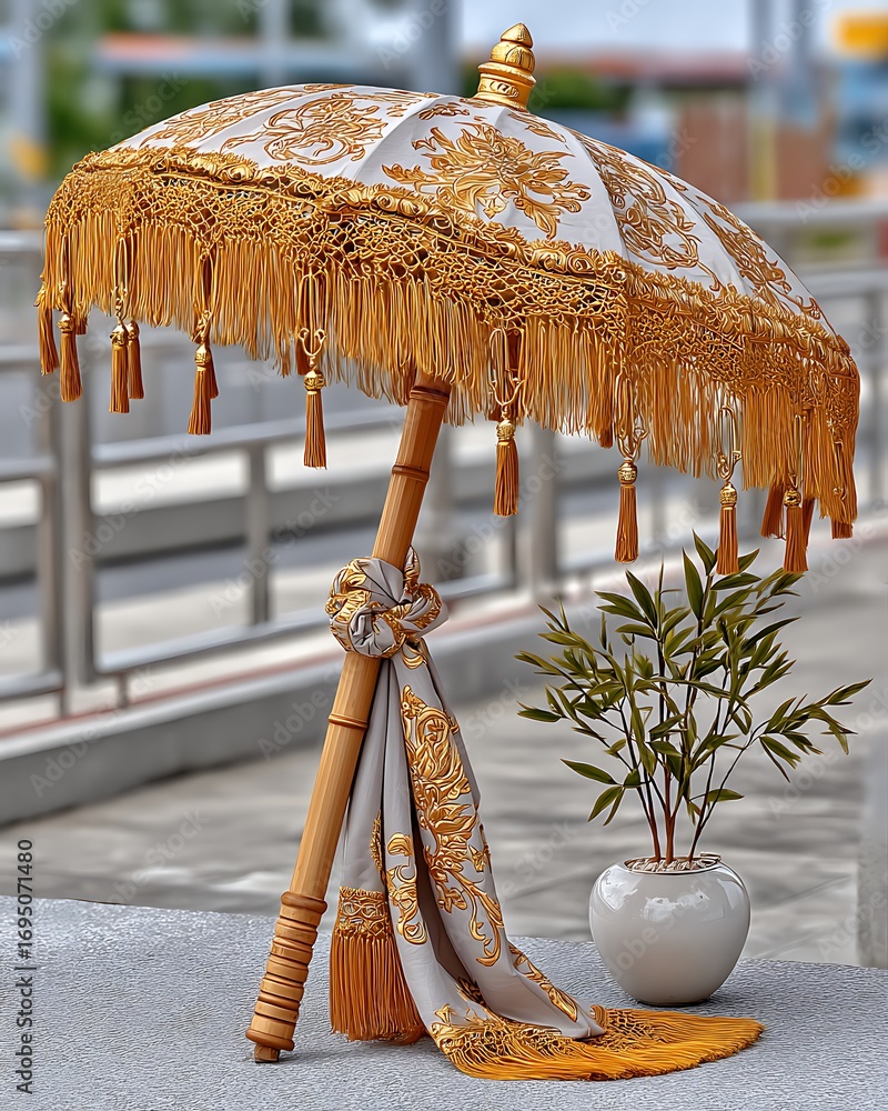 Yellow Ritual Design Sacred yellow umbrella with floral motifs high resolution picture Stock ...