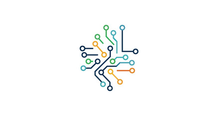 Colorful abstract circuit board technology icon design.