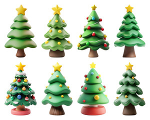 Wall Mural - PNG Colorful festive Christmas trees, element set on transparent background