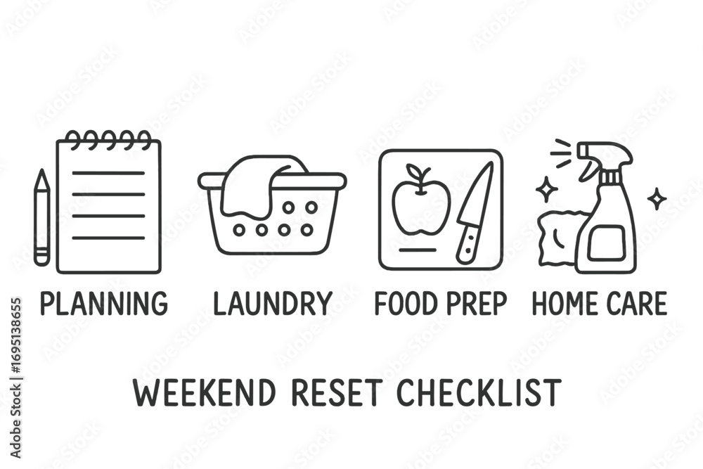 Weekend Reset Doodles. Weekend reset checklist doodle set: hand drawn ...