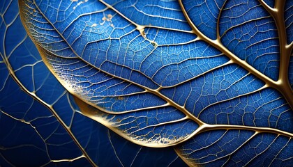 blue leaf with golden veins texture closeup macro background natural floral texture luxury background