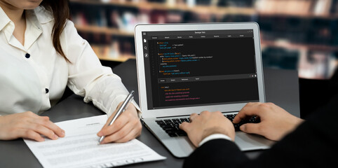 Software development programming on computer screen for brisk application and program coding