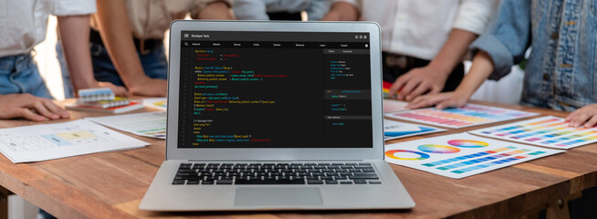 Software development programming on computer screen for brisk application and program coding