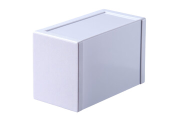 White plastic enclosure isolated on black background, packaging, product shot
