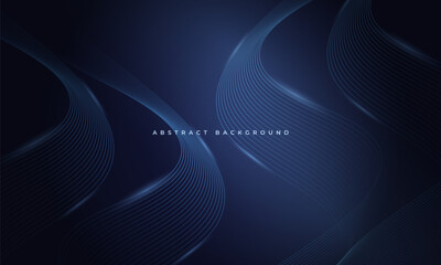Wall Mural - Abstract dark blue vector background with glowing blue wavy lines.