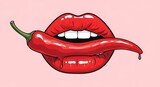 Sensual Lips and Hot Chili Pepper Illustration with Drips