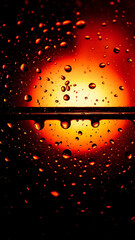 Wall Mural - close-up of water droplets on a dark glass surface with orange backlight vertical