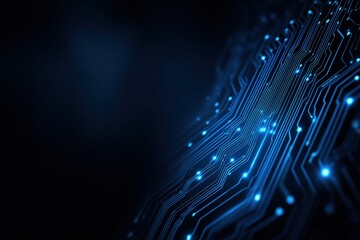 Wall Mural - abstract blue circuit board background vector illustration with glowing lines on a dark black backgr