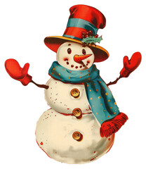 Wall Mural - PNG Snowman character christmas vintage winter.