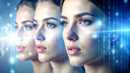 Futuristic face transformation with digital code, technology concept and artificial intelligence