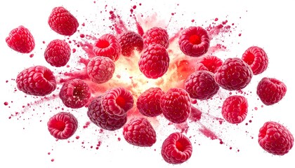 Fresh raspberries exploding in juice