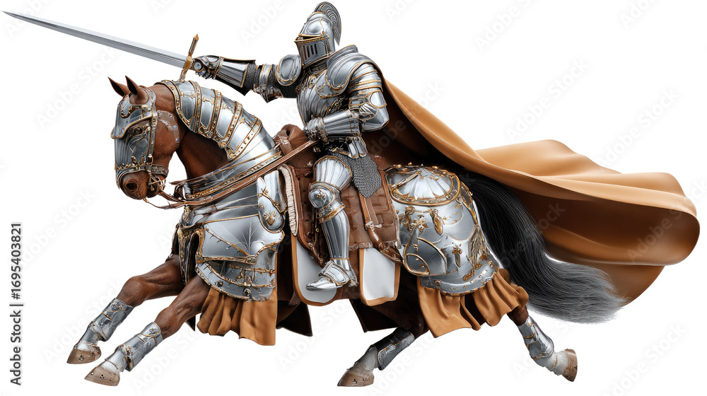Knight on Horseback: A regal knight, clad in gleaming armor ...