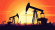© Nur - Oil Pumpjacks Silhouetted Against a Fiery Sunset Sky.