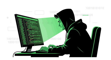 Anonymous Hacker Infiltrating Code Using Computer Representing Cyber Security Breach