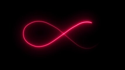 Wall Mural - Glowing neon infinity symbol clipart animation footage on black background. Seamless loop animation. Infinity symbol. Neon glowing.Neon perfect infinity sign animation on black background.4k video