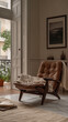 © Chari - Cozy interior with a brown lounge chair and natural light in a stylish urban apartment setting