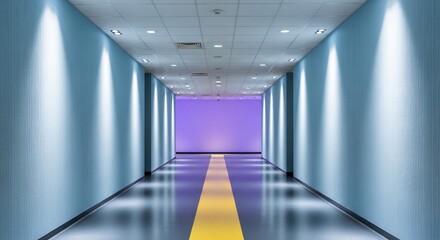 Modern Empty Corridor with Dramatic Lighting and Purple Wall