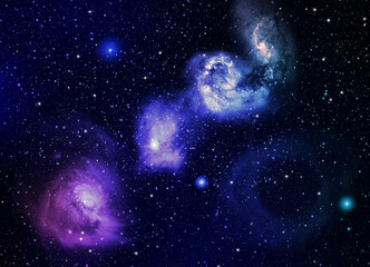 Wall Mural - The galaxy in the bluish purple clouds floating above the black background atmosphere