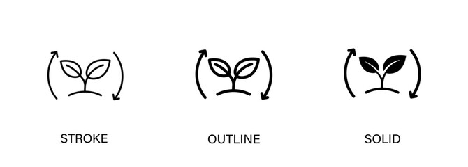 Life cycle icon representing biology, agriculture, development. Vector stroke, outline and solid icons.