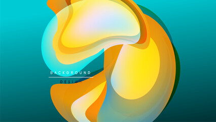 Wall Mural - Abstract flowing shapes, vibrant colors blend. Yellow, orange, turquoise create dynamic visual effect. Modern design element.