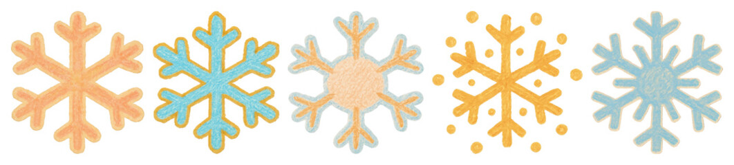 Wall Mural - png colorful hand-drawn snowflakes illustration, element set on transparent background