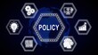 © MDNAZMUL - Digital policy concept illustrated with icons and earth globe on a dark blue background