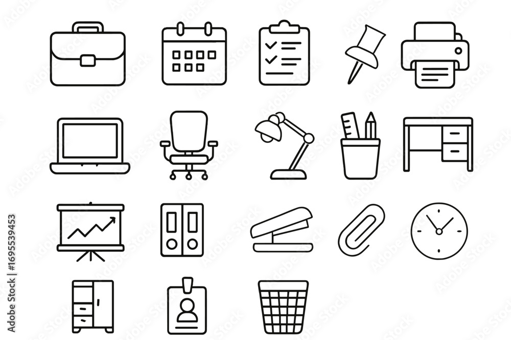 Office thin line icon set. Business and workplace symbols. Vector ...
