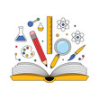 © Universal Icons Lab - Creative Learning Concept with Open Book, Tools, and Symbols Vector Design