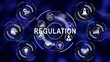 © AR Rahman - Digital illustration of business regulation policy with circular technology icons and concepts