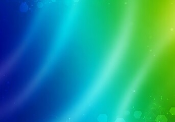 A vibrant gradient background showcasing a blend of teal, cyan, and lime green hues, accented by subtle, dispersed hexagonal shapes and soft light streaks.