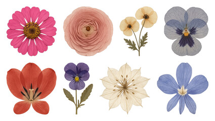 Wall Mural - PNG Colorful pressed flower collection, element set on transparent background