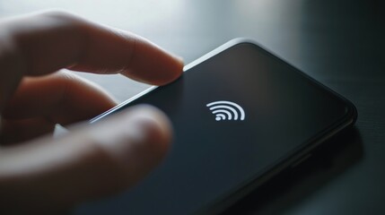 Hand touching a phone screen showing wifi
