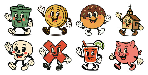 Wall Mural - png playful vintage cartoon characters, element set on transparent background