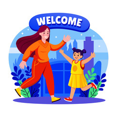 Canvas Print - A flat style illustration showing happy welcome 
