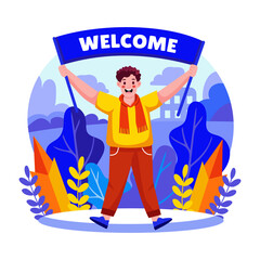 Canvas Print - A flat style illustration showing a welcome banner 