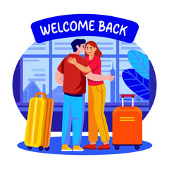 Canvas Print - A flat style illustration showing a welcome back hug 
