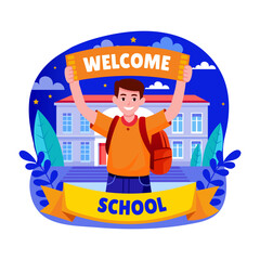 Canvas Print - An illustration of welcome school designed in flat style