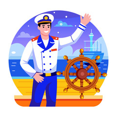 Canvas Print - A flat style illustration showing sailor greeting
