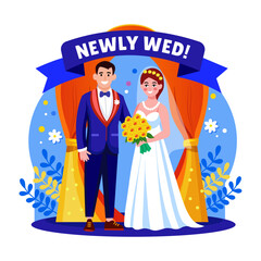 Canvas Print - designed An illustration of a newlywed couple designed in flat style
