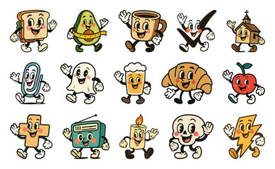 Wall Mural - png retro cartoon characters collection, element set on transparent background