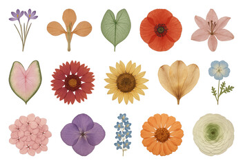 Wall Mural - png colorful pressed flower collection, element set on transparent background