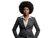 © Vectarica - Professional african american businesswoman in suit portrait stock photo, afro hairstyle, confident look, isolated on transparent background