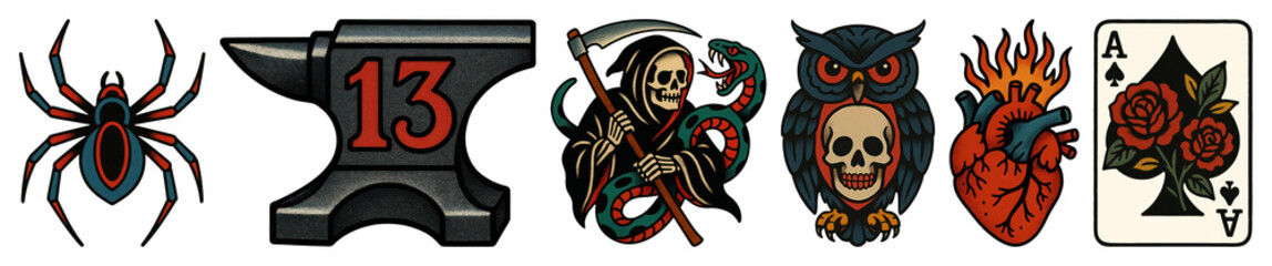 Wall Mural - vintage tattoo-inspired vector icons
