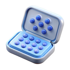 Open blue box with many round buttons isolated on transparent background