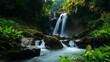 © Yirdna - Serene Waterfall Cascading Through Lush Green Forest