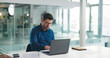 © peopleimages.com - Laptop, typing and glasses with business man in office for research, payroll manager and audit report. Planning, budget review and accounting firm with person in agency for tax benefit and email