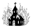 © Aisha Kudorova - vector gothic church on fire silhouette illustration
